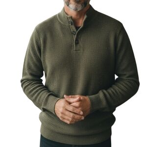 Alesbury Mens Wool Blend Fishermens Speckle Green 1/4 Button Sweater Large New